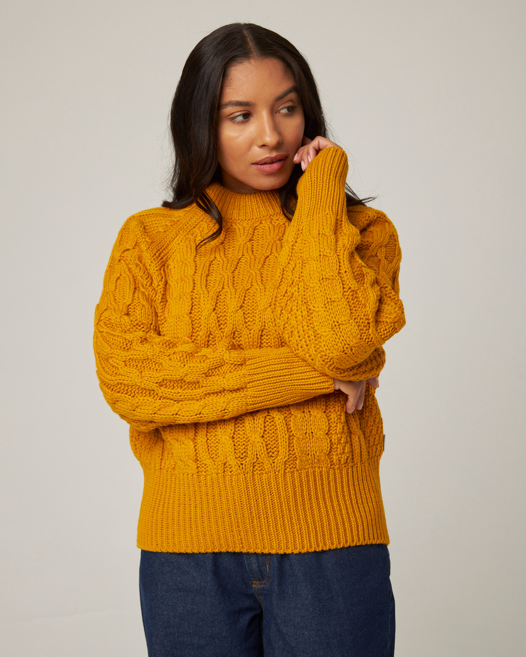Peregrine Isobel Aran Strickpullover Damen Citron Merino