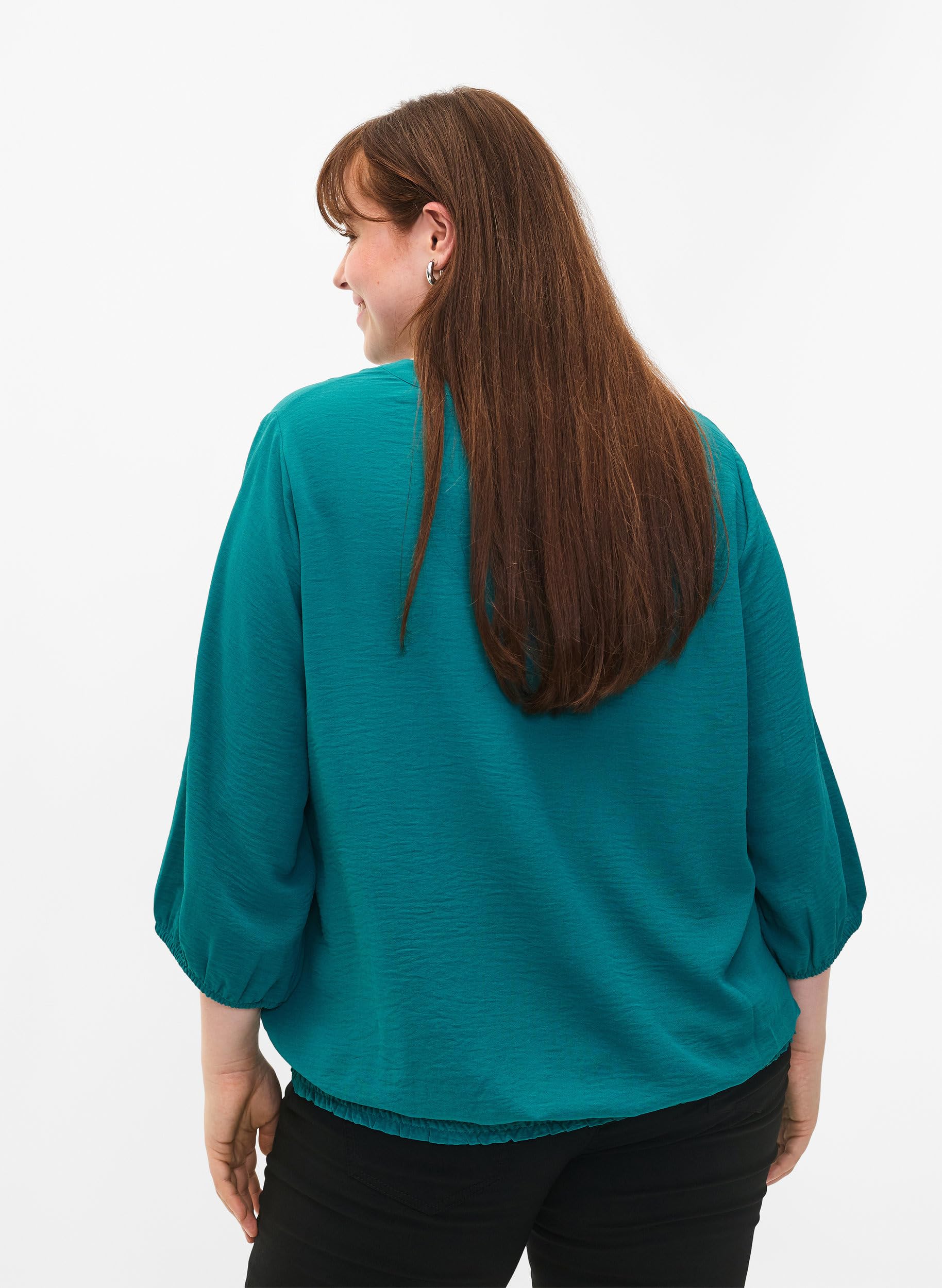 Zizzi Bluse Damen Smok Print 3/4 Ärmel V-Ausschnitt locker
