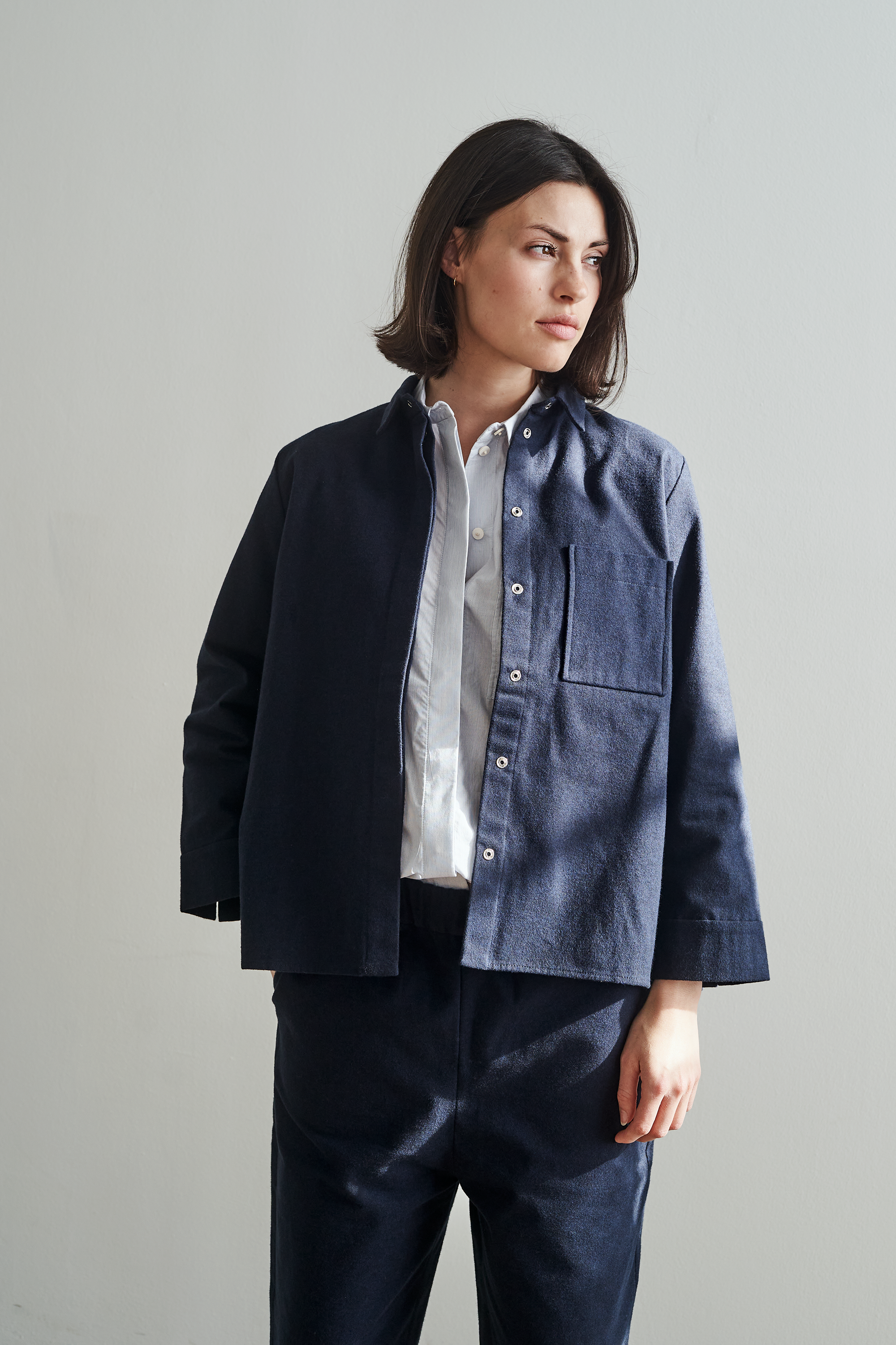 Christiane Strobel FINN Hemdjacke Bio-Flanell Blau meliert