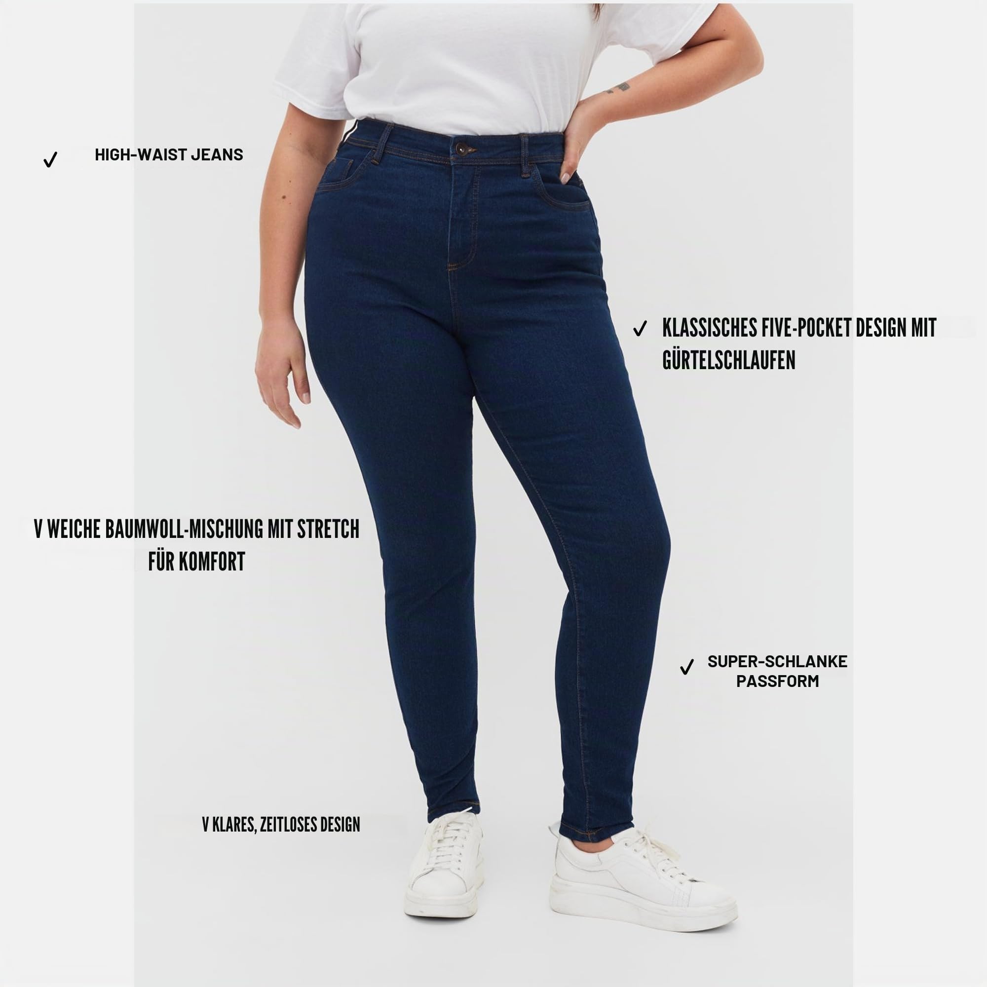 ZIZZI Flash Skinny Jeans High Waist 42W/32L Schwarz Stretch