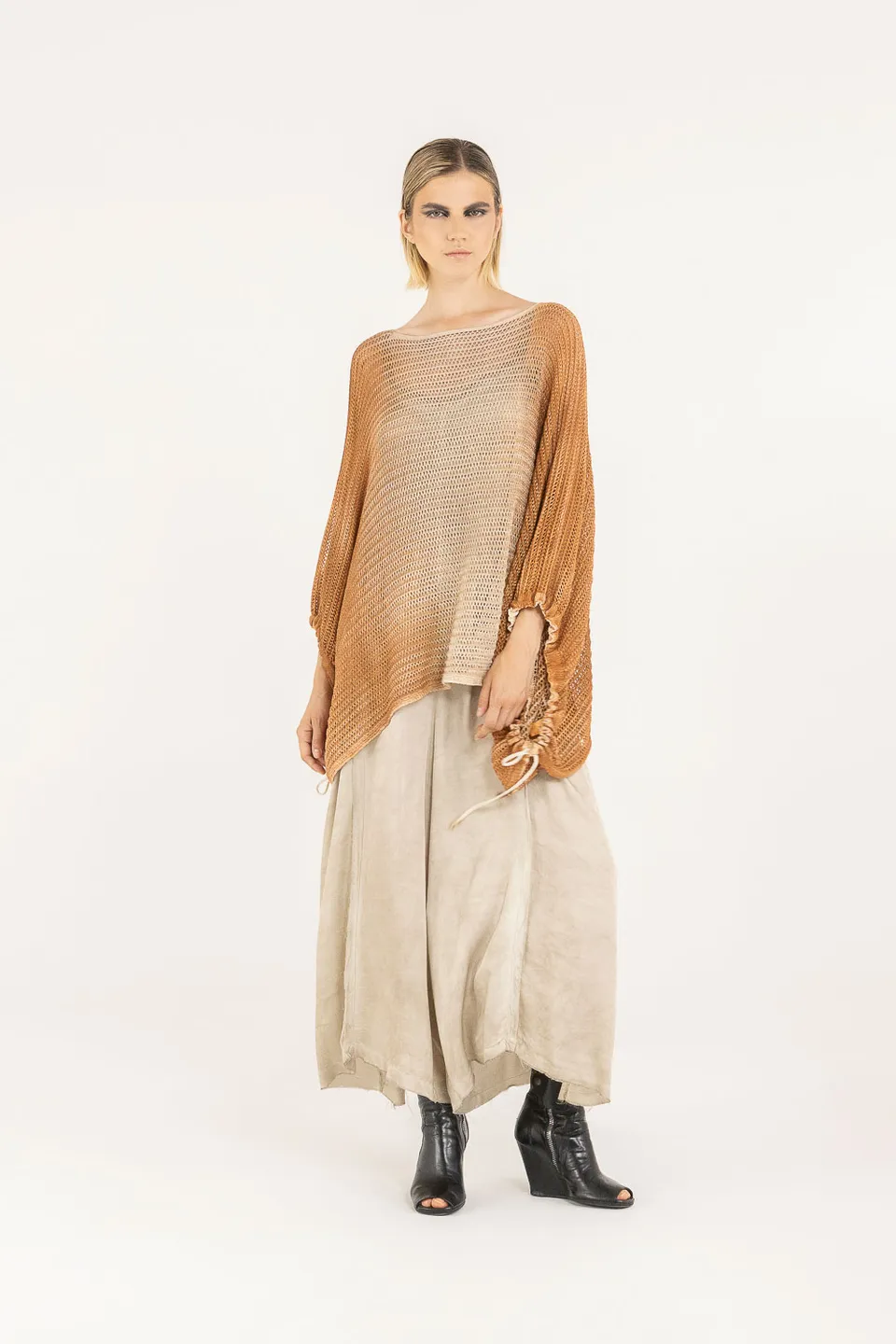 Sanctamuerte Maglieria Poncho Pullover Baumwolle Netz Degrade