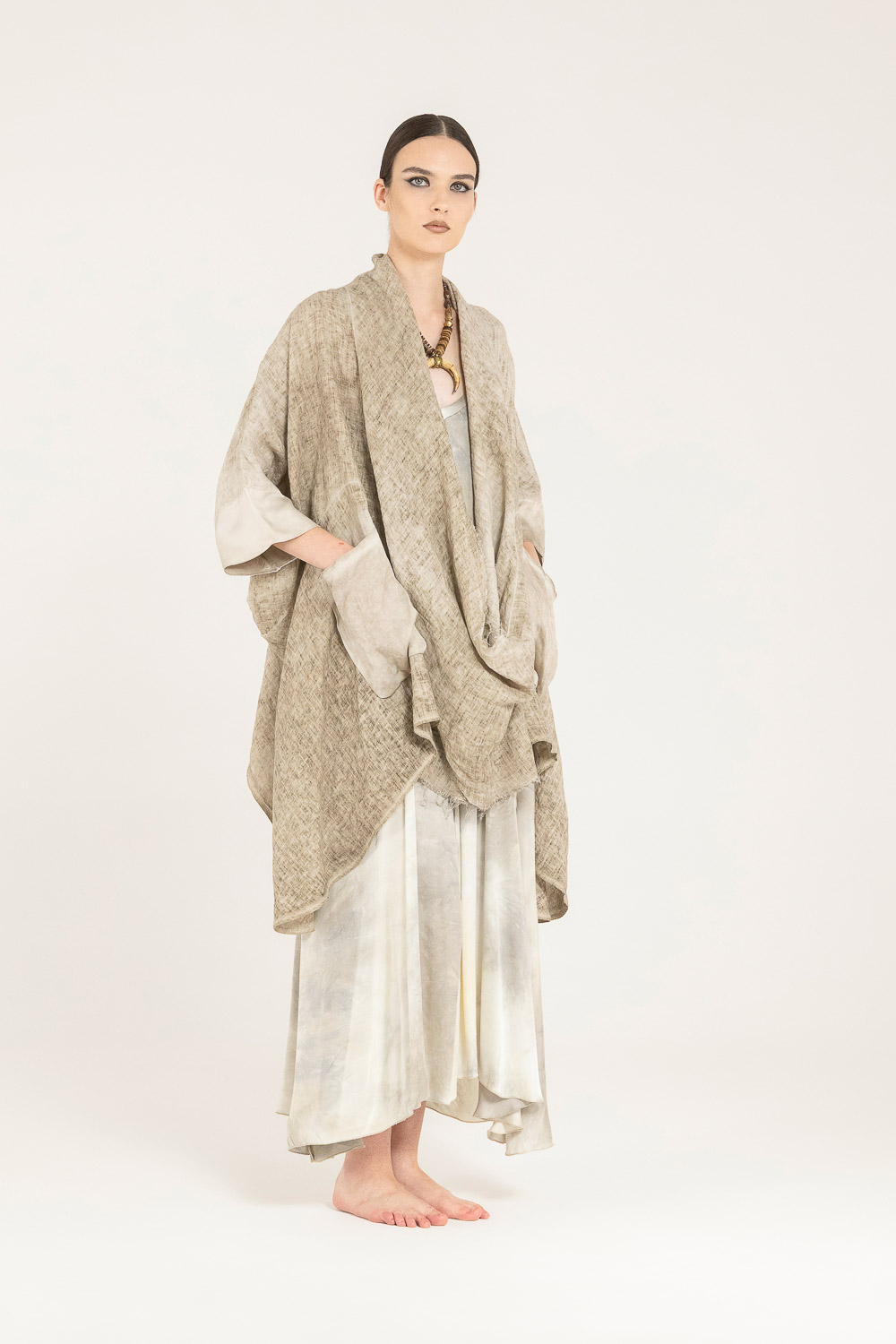 Sanctamuerte Maglieria Maxi Maglia Poncho-Pullover Leinen