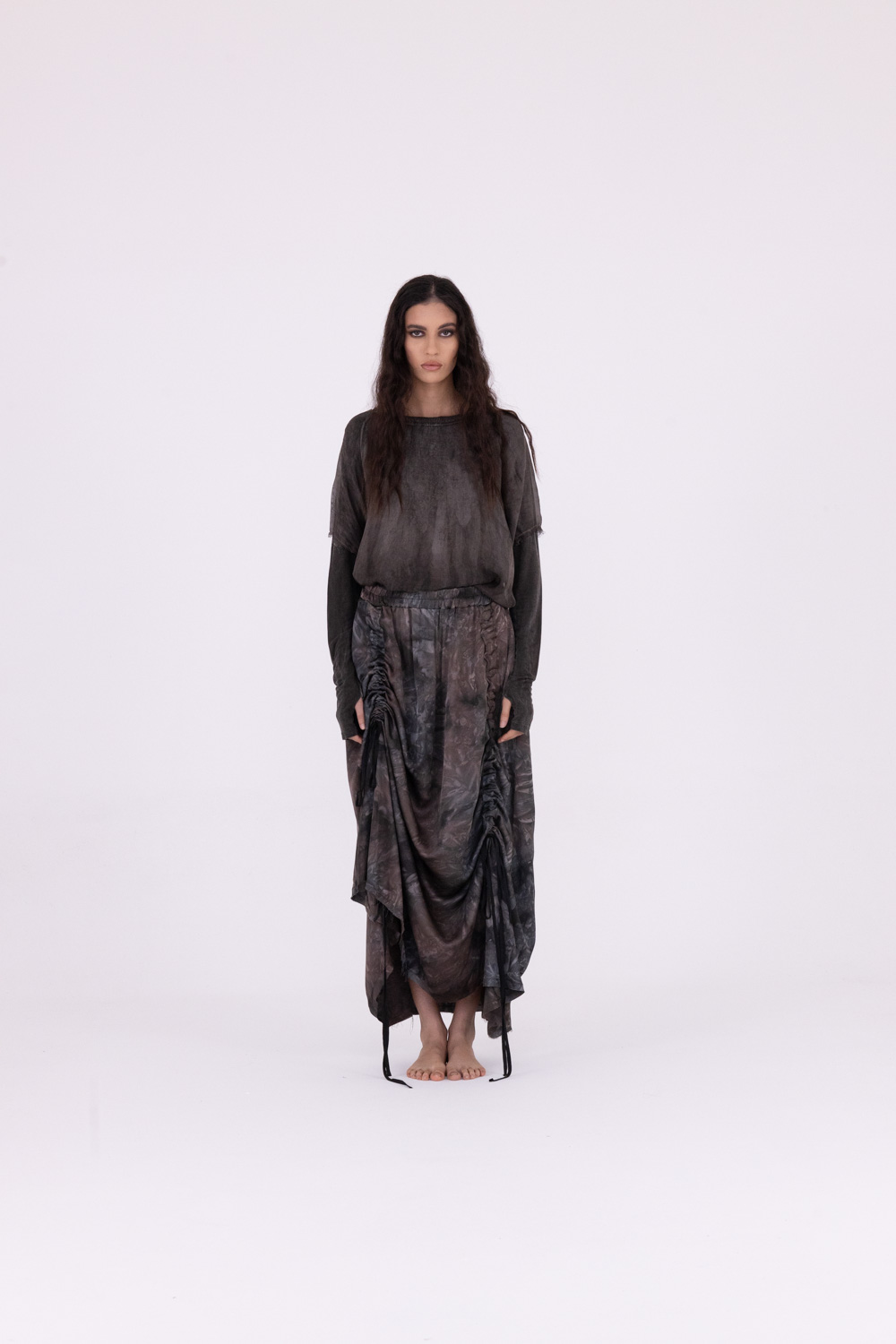 Sanctamuerte Gonne Lunga Rock Viskose-Satin Batik Lang