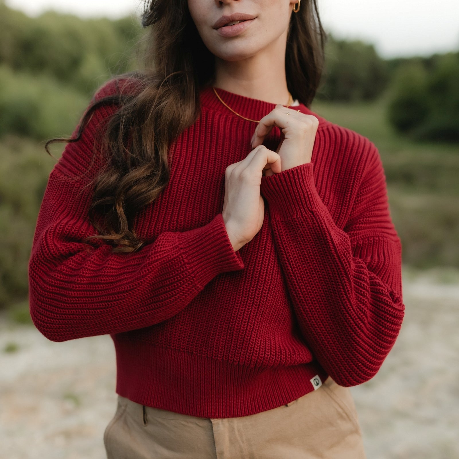 NORDLICHT Mara Grobstrick Pullover Rot Bio-Baumwolle
