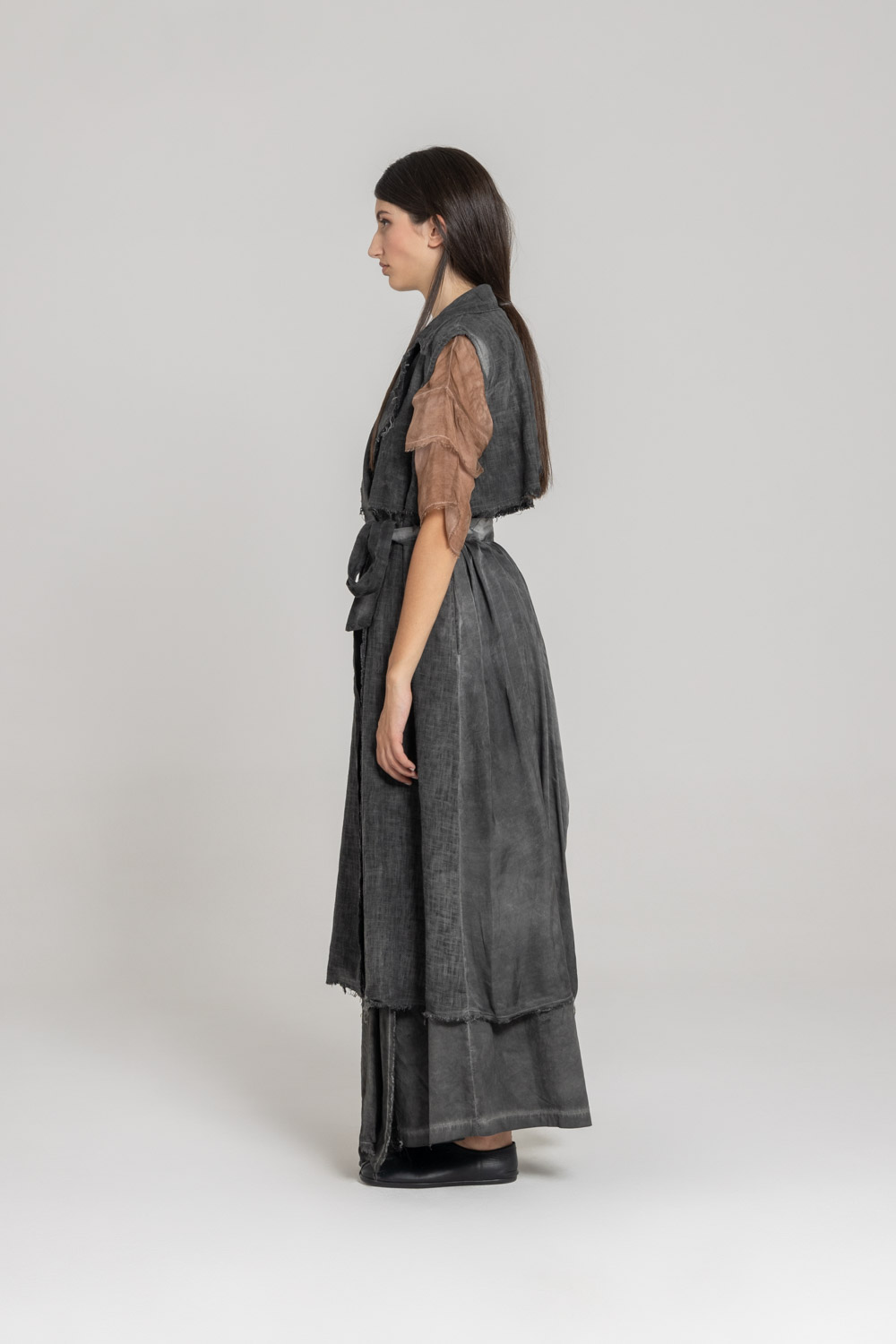 Sanctamuerte Capispalla Maxi Gilet Weste Leinen-Mix lang