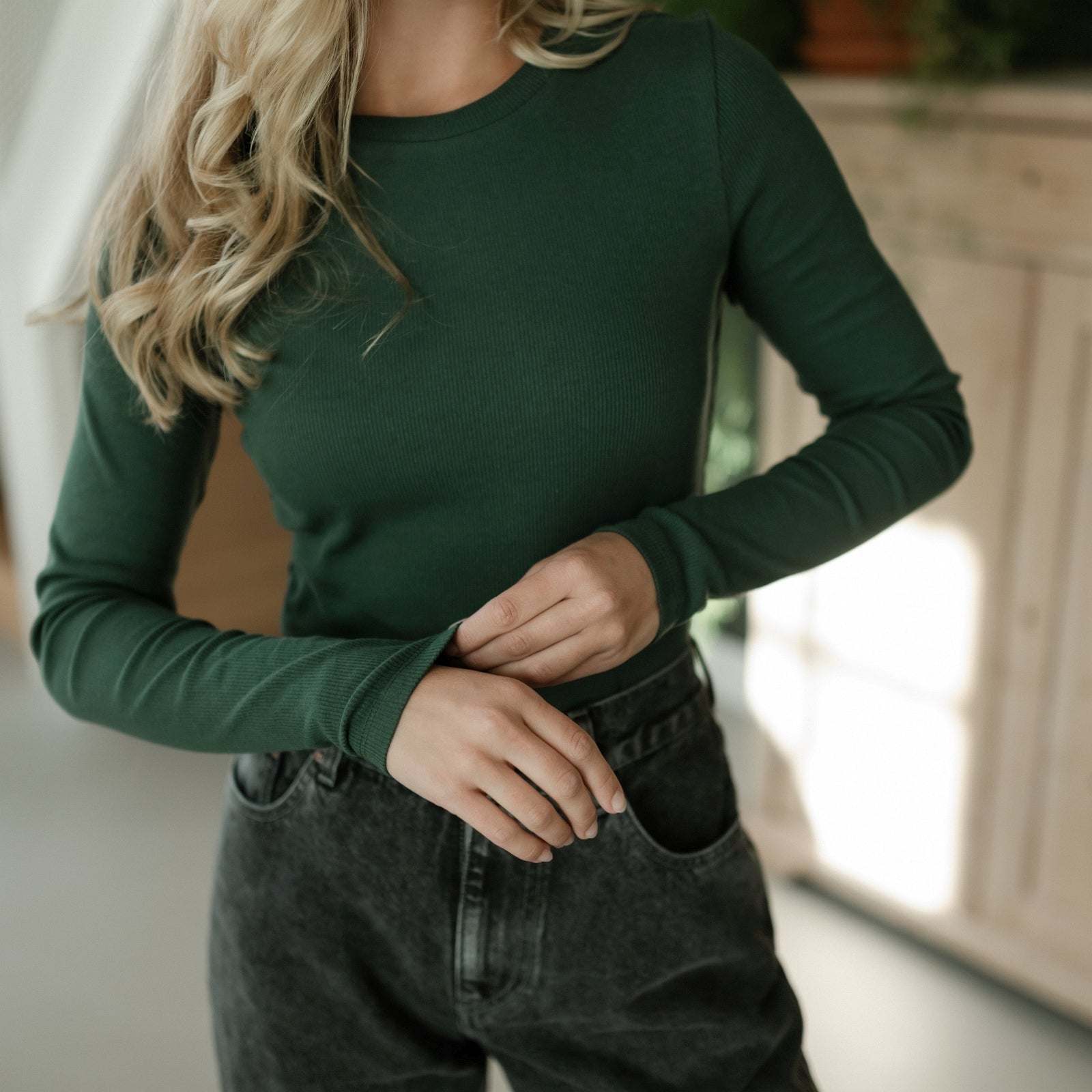 NORDLICHT Lica Ripp Langarmshirt Waldgrün Basic
