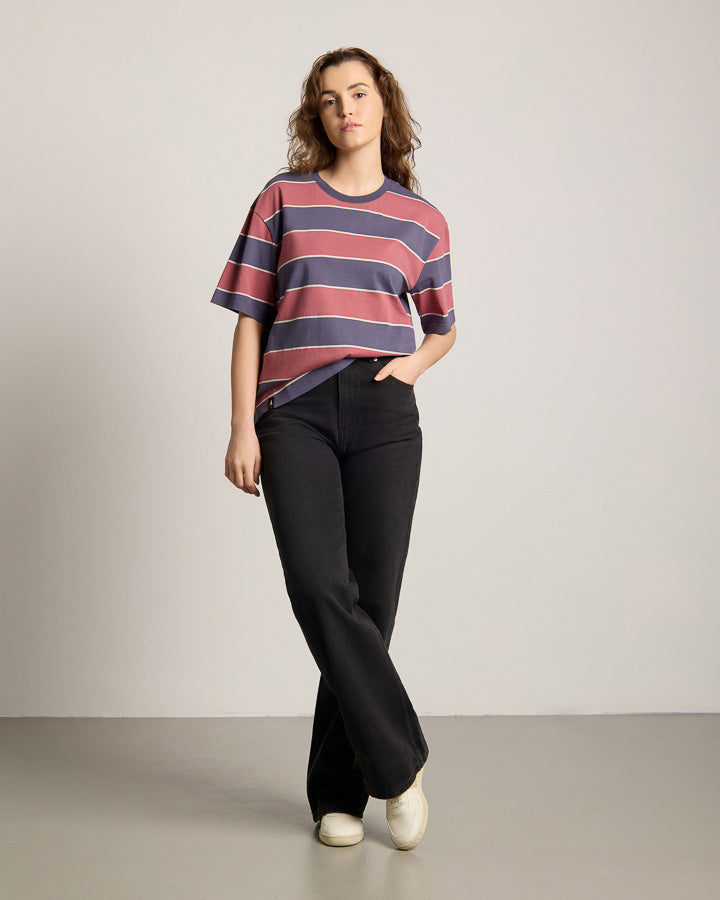 NIKIN TreeShirt Striped T-Shirt Dark Ink-Blush Oversize