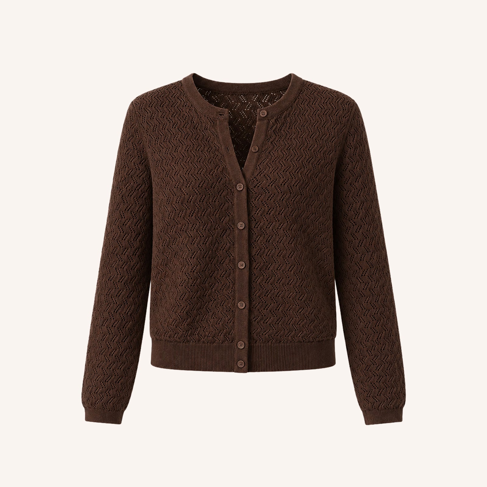 Nordlicht Rieke Pointelle Strickjacke Braun Bio-Baumwolle