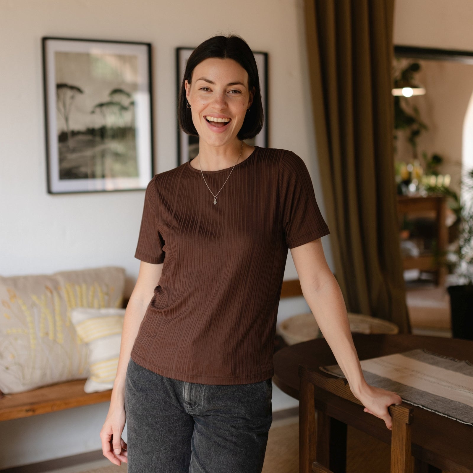 NORDLICHT Lily T-Shirt braun Streifen Tencel