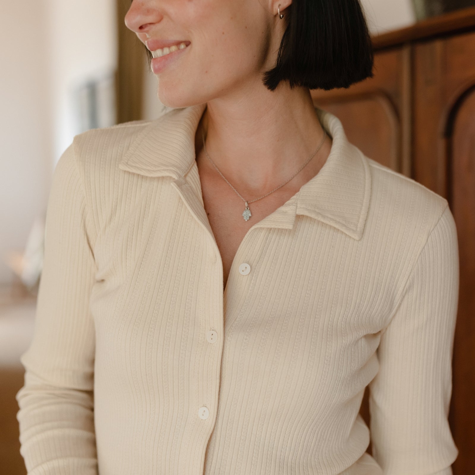 NORDLICHT Blusen Ripp Jersey Bluse Anne Natur Knopfleiste
