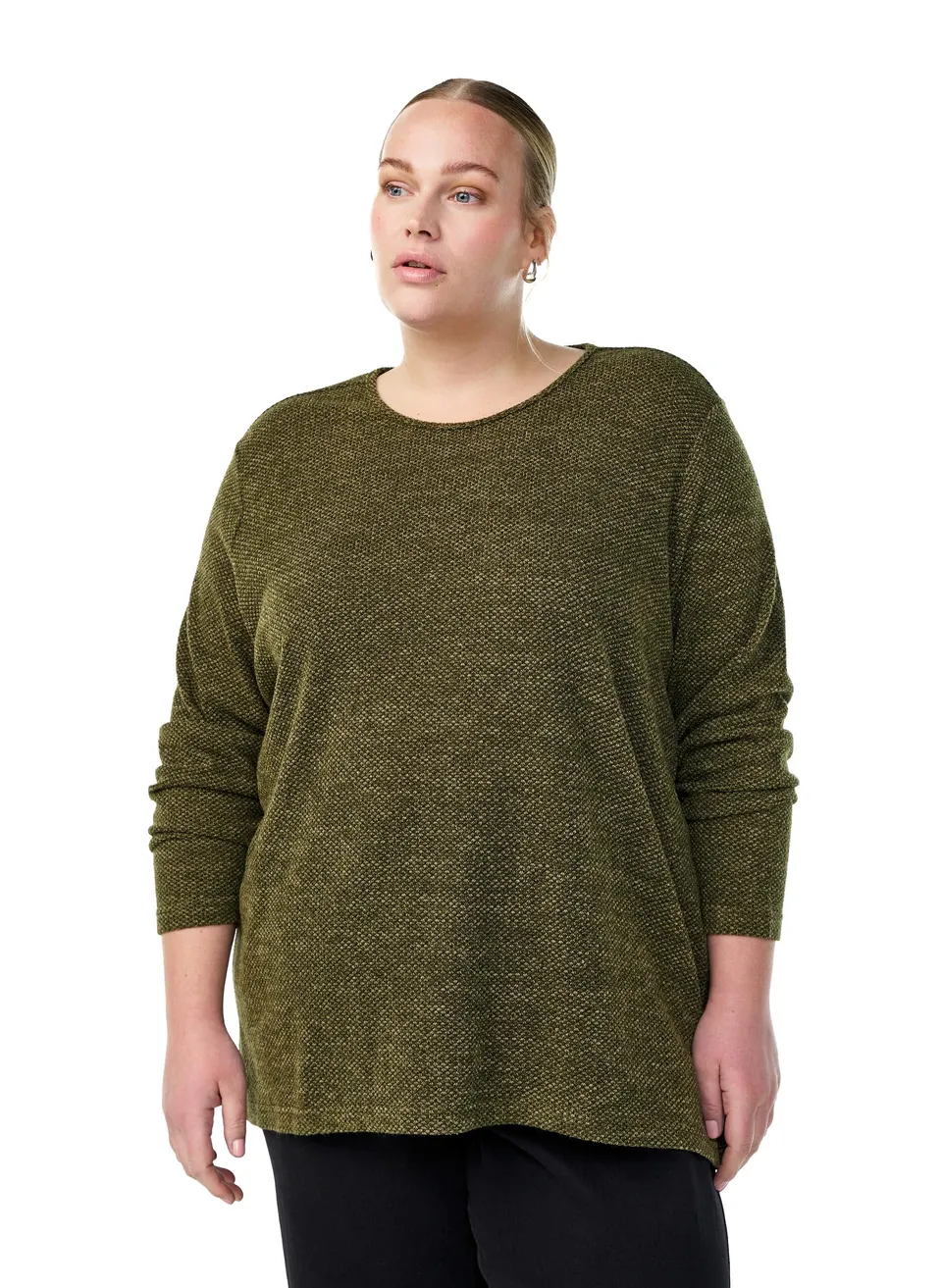 Zizzi Jerseybluse Damen Langarm Morel Mélange große Größen