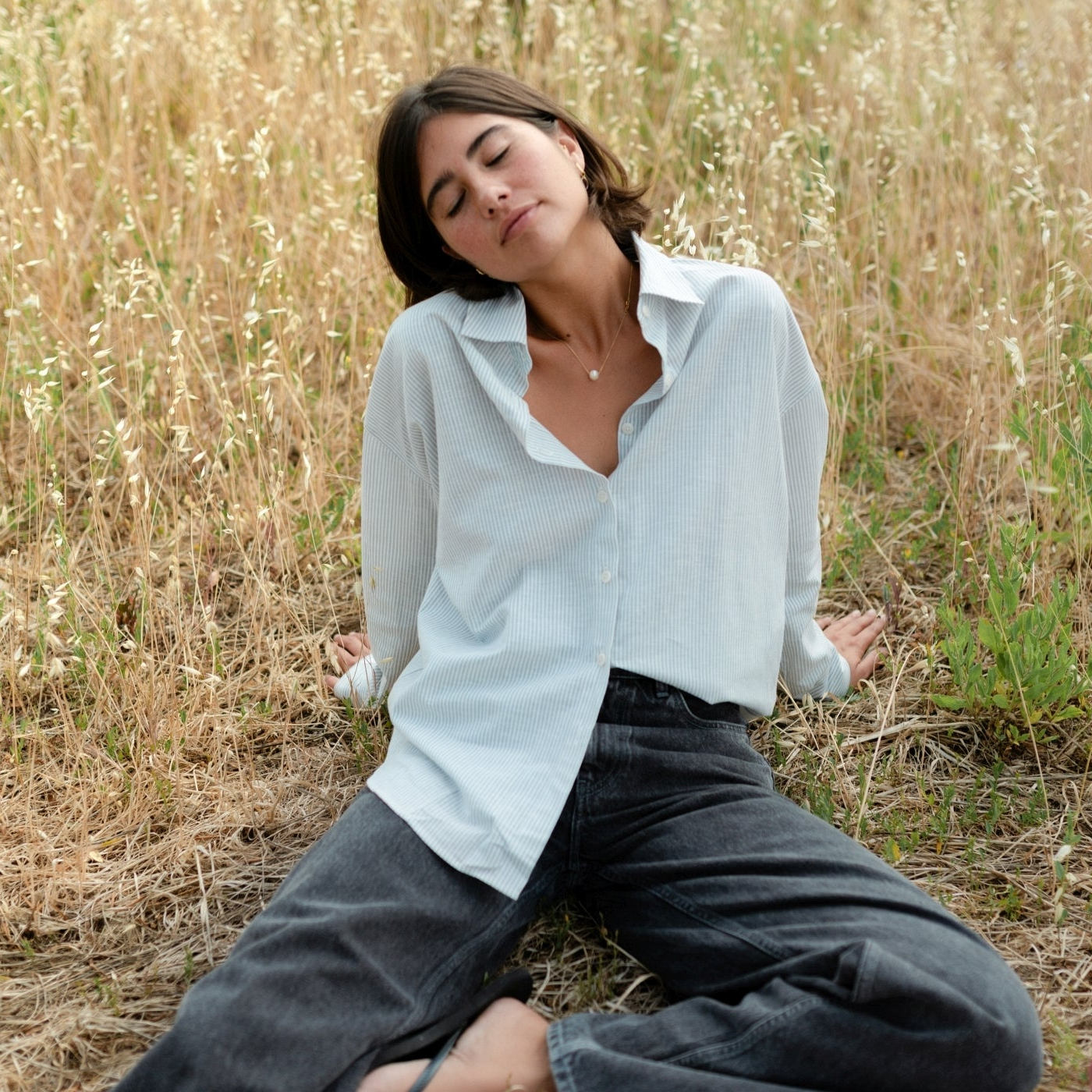Nordlicht Mieke Bluse Gestreift Leinenmix Blau