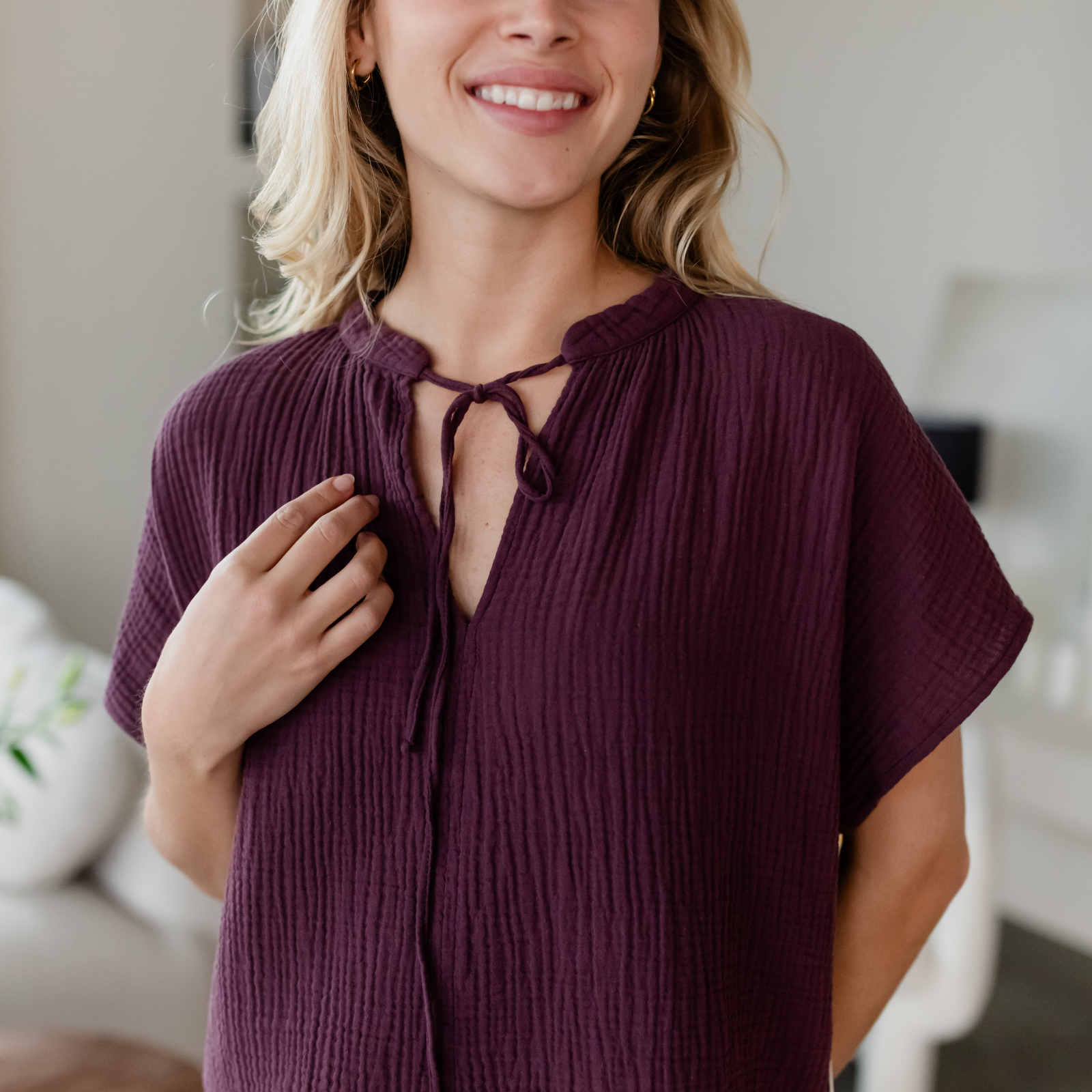 NORDLICHT Blusen Musselin Bluse Telse Rot Bio-Baumwolle
